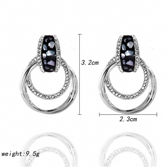 2/$20!  Black/Abalone/Crystal Pave Circle Earrings - Picture 5 of 7